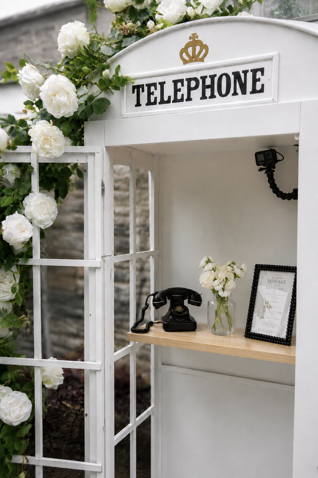 White London Telephone Booth with Audio and Video Guest Book