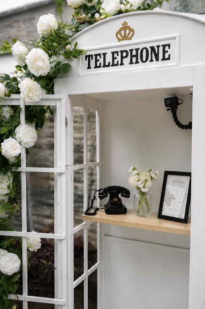 White London Telephone Booth with Audio and Video Guest Book