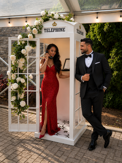 White London Telephone Booth with Audio and Video Guest Book