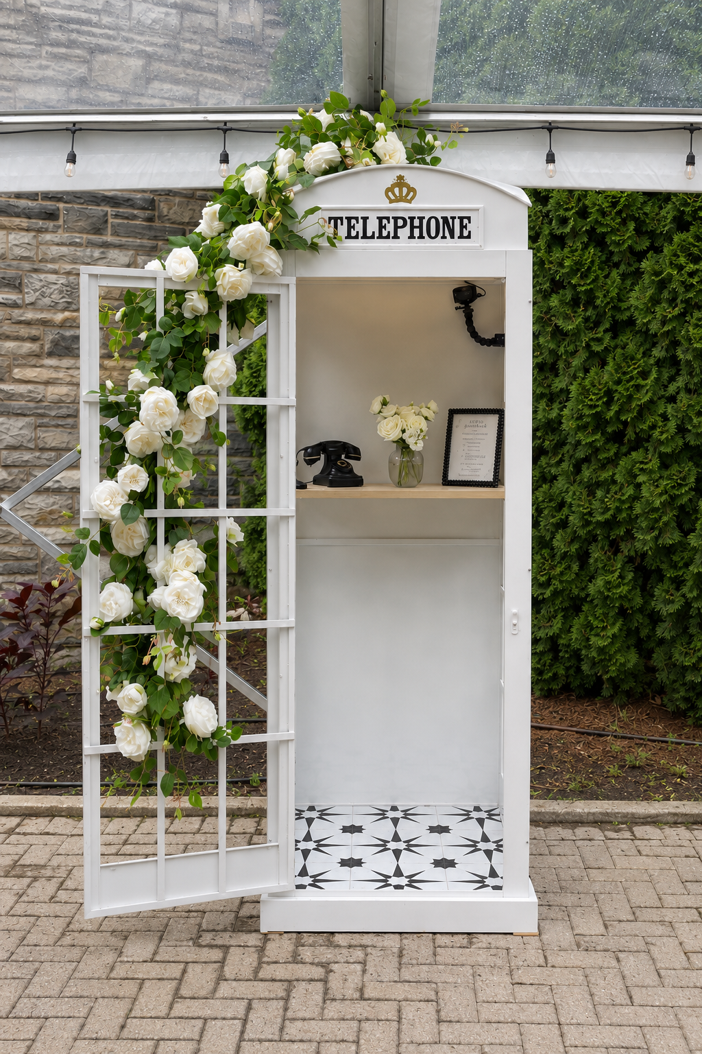 White London Telephone Booth with Audio and Video Guest Book